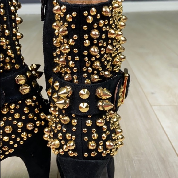 JEFFREY CAMPBELL Black Suede Gold Studded Booties - Picture 10 of 11